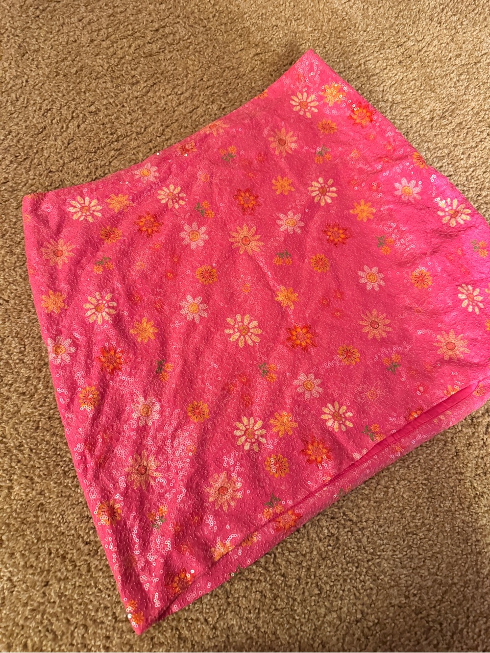 Farm Rio Pink Floral Sequin Skirt